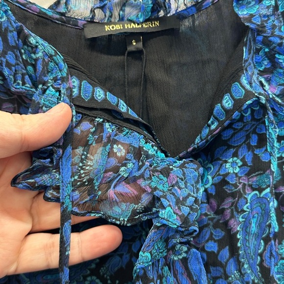 Kobi Halperin Jasper Paisley Print Ruffle Long Sleeve Blouse Top Size S New $298 - Picture 8 of 9